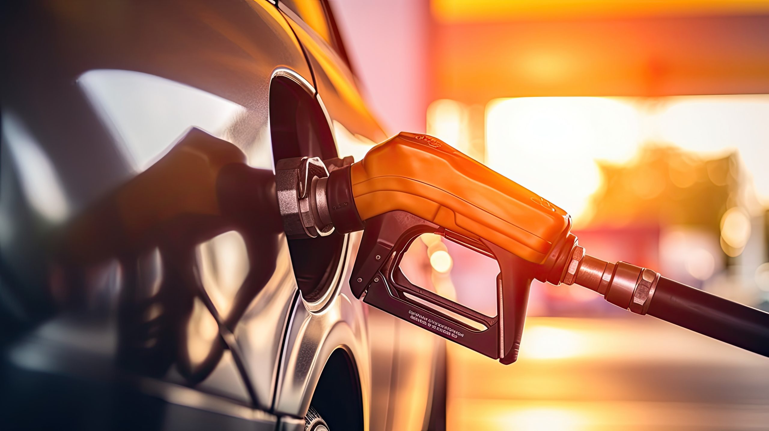 Refueling car at gas station. Refueling car with fuel. Close-up